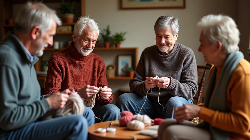 People working on knitting projects together
