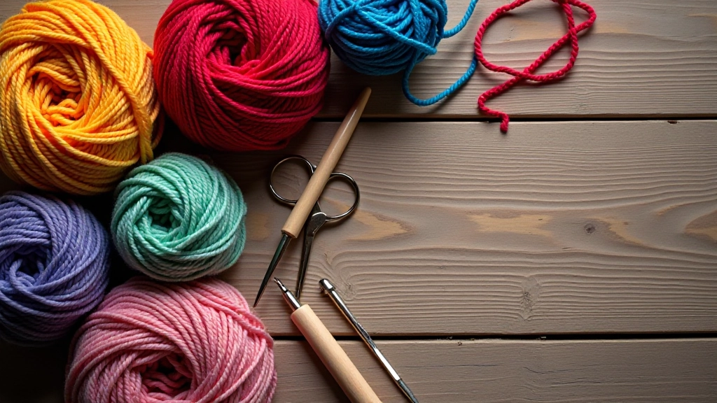 Colorful yarn balls and knitting needles arranged in natural light