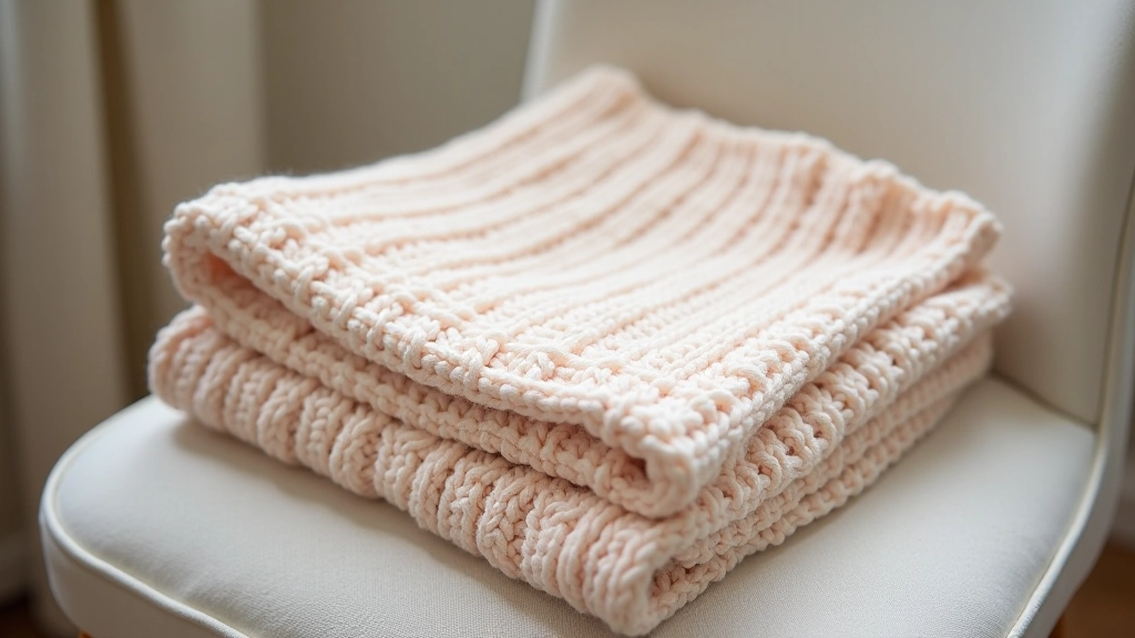 Moss stitch baby blanket folded neatly showing textured knit pattern in soft pastel yarn