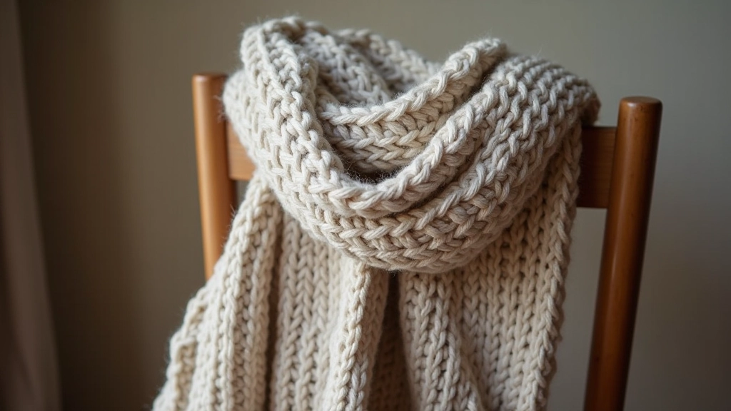 Simple stockinette stitch scarf showing smooth and bumpy sides of basic knit pattern